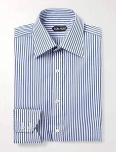Tom Ford Men’s 100% Cotton Light Blue Striped Button Down Dress Shirt - Picture 1 of 3
