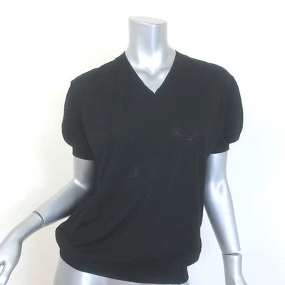 Prada Short Sleeve V-Neck Sweater Black Fine Knit Size 42 - Image 1 of 4