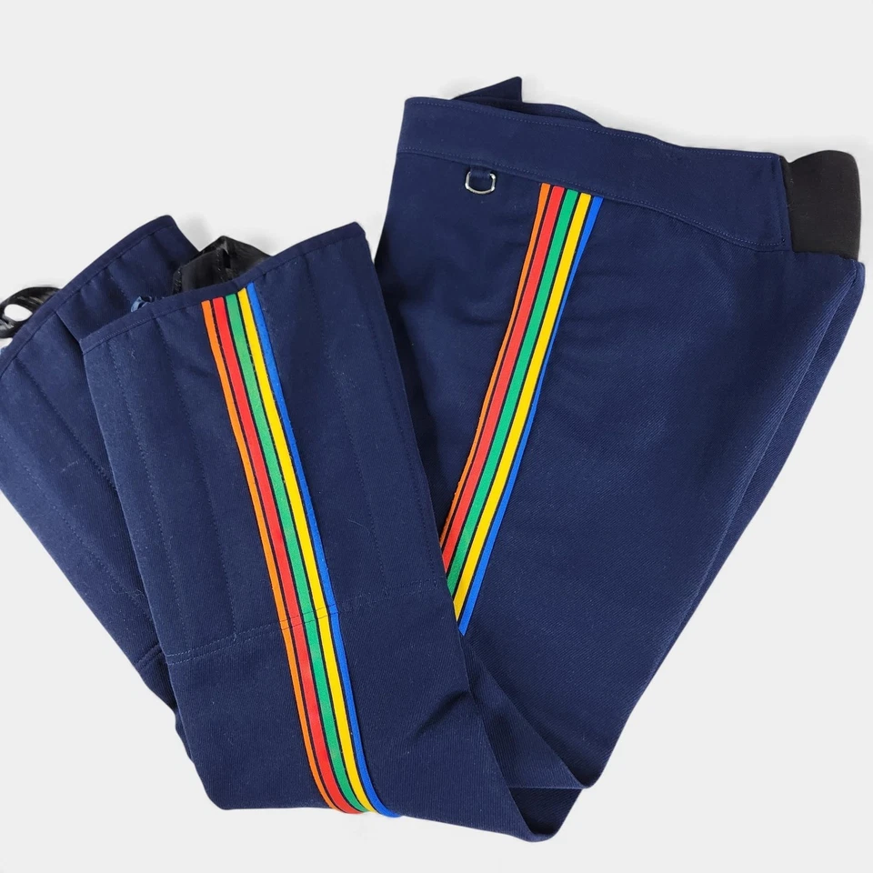 Pantalones de esquí Obermeyer vintage adulto 32SR mezcla de lana azul marino arco iris rayas Japón Foto 1 de 4