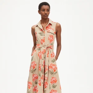 Banana Republic Dress Sz OOP AU8 US4 Midi Beige Floral Button Shirt Sleeveless - Picture 1 of 7
