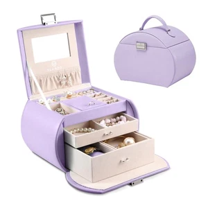 Princess-Style Luxury Jewelry Box, Leather Mirrored Necklaces Earrings Rings ... - Foto 1 di 8