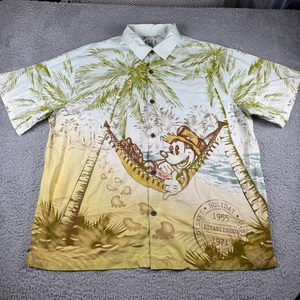 Walt Disney World Mens 2XL Hawaiian Shirt Button Parks Mickey Hammock S/S Tiki - Picture 1 of 6