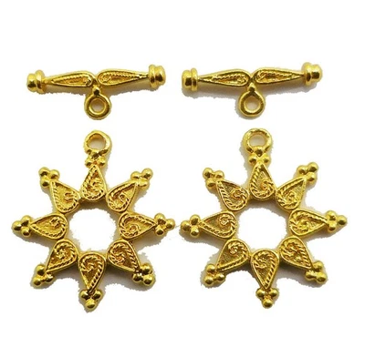 2 Set 29X24mm Bali Toggle Clasp 18k Gold Plated Jewelry Making 959 - Image 1 of 3