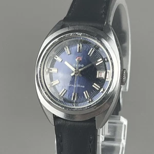 LADO Space Wing Vintage Automatik Damenuhr blaues Ziffernblatt neues Lederband - Bild 1 von 22