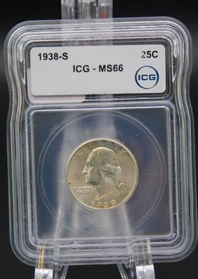 1938-S 25c WASHINGTON QUARTER ICG GRADED MS66 TWENTY-FIVE CENTS (BT1062) - Image 1 of 4