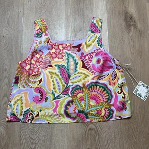 Girls 16 Top Sleeveless Colorful Floral Satin Print Crop Cropped Blouse NWT - Picture 1 of 6