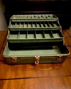 Vintage Early Falls City No.352 DLX 3 Tray Green Metal Tackle Box - “ My Buddy “ - Picture 1 of 17