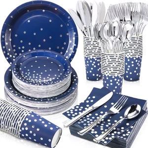 560 Pezzi Blu Navy Forniture per Feste per 80 Ospiti Set di Stoviglie Monouso Navy... - Foto 1 di 7