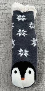 Love at First Sight Penguin Snowflake Knit Sherpa Slipper Socks Purple New! NWT - Picture 1 of 8