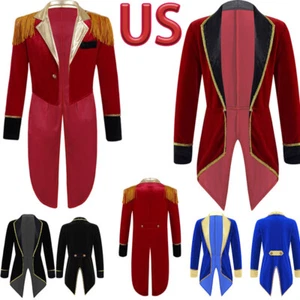 Kids Girls Boys Ringmaster Circus Tuxedo Tailcoat Halloween Cosplay Jacket Coat - Picture 1 of 31