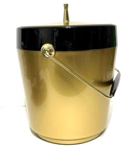 Vintage West Bend Thermo-Serv ATOMIC Black Gold Ice Bucket MCM Retro Mid Century - Picture 1 of 11