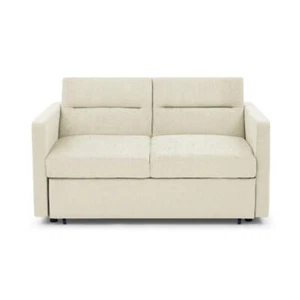Loveseats Sofa Bed with Pull-out Bed,Adjsutable Back And Two Arm Pocket,Beige - Picture 1 of 9