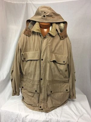 FIELD & STREAM * Distressed Cow Skin & Quilted Cotton Field Coat w/Hood XL - Image 1 of 4