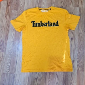 Timberland Burnt Bright Orange Shirt Medium Black Spell Out Logo Organic Cotton - Bild 1 von 3