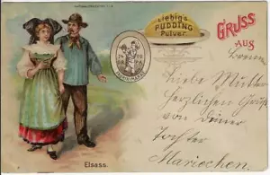 Postal publicitaria de Alsacia alemana temprana de 1899 para polvo de pudín de Liebig - Imagen 1 de 2