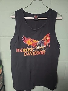 Harley Davidson Shirt Mens Large Black Flaming Eagle Vintage Y2k 90s Tank Top OH - Picture 1 of 5