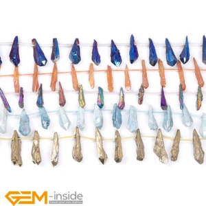 Natural Raw Amethyst Quartz Stick Beads Metallic Titanium Coated Dyed 15" - Picture 1 of 157