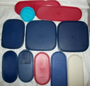Vintage Tupperware Lids - Lot of 11 Lids - Oval, Square, Blue, Red - NOS - Picture 1 of 5