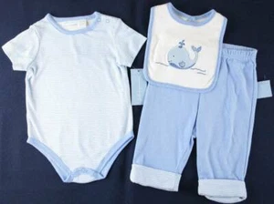 NWT First Impressions Boy's 3 Pc Blue Whale Layette Set Outfit, 3-6 Mos. - Picture 1 of 5
