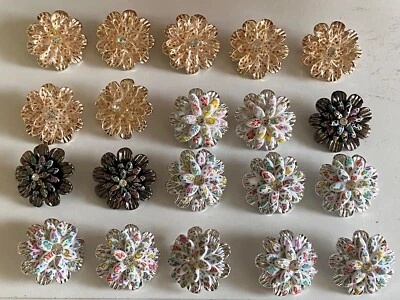 Bundle 20pcs silver Champagne black rhinestones 3D flower shaped shank buttons - Image 1 of 4