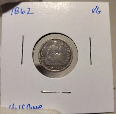 1862 Seated Liberty Half Dime in Very Good VG Condition Cover