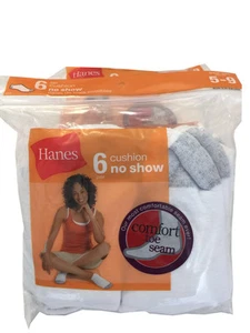Hanes set of 6 paris Women's cushion no show white socks fit shoe size 5-9 - Picture 1 of 10