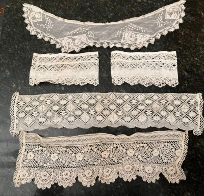 Lote de Vestido Antiguo Eduardiano Irlandés Crochet y Más Encaje Acentos Puños Inserto Foto 1 de 4