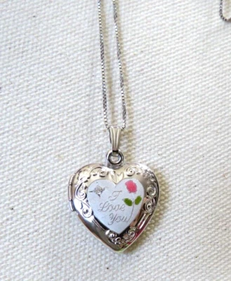 NUEVO CON ETIQUETAS Collar Medallón Ralph Lauren Plata Esterlina Diamante Rosa Corazón "Te Amo" Foto 1 de 4