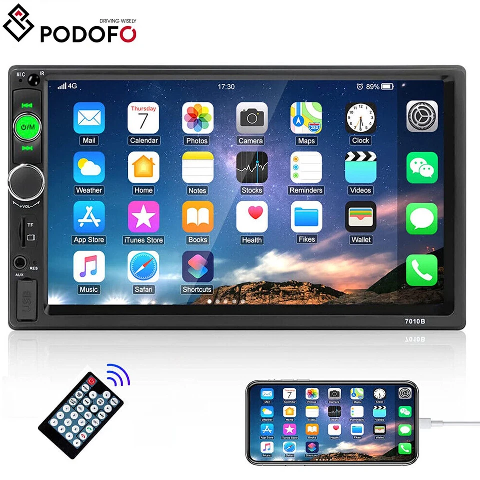 Doppel 2DIN 7" Autoradio Bluetooth Stereo Touchscreen USB TF AUX-in Spiegel Link - Bild 1 von 4