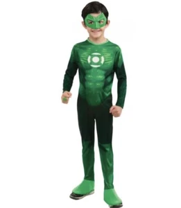 Green Lantern Costume Kids Halloween Fancy Dress W Ring! L 12-14 Age 8-10 - Picture 1 of 4