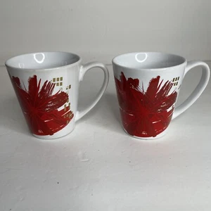 Starbucks Mug 2014 Red Abstract Splash with Gold Holiday Sz 12oz Set Of 2 - Picture 1 of 8