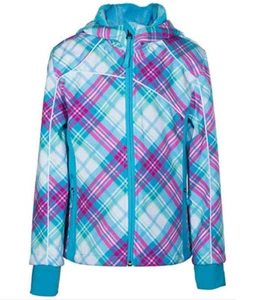 Snozu Girls Softshell Jacket w/ Faux Fur Lining White Candy Plaid - Picture 1 of 1