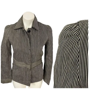 Blazer EV Mujer Mediano Ferrocarril Rayas Denim Costero Preppy Trabajo Oficina Bolsillos - Imagen 1 de 15