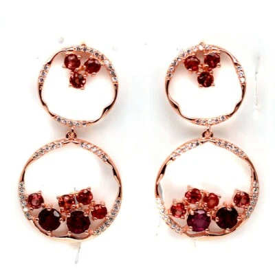Red Garnet with orange sapphire and CZ's set in rose gold over sterling earrings - Image 1 of 2
