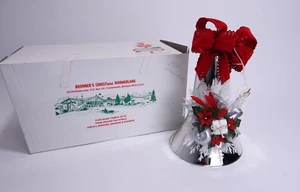 Vintage Plastic Christmas Silver Dove Bell w/Red Ribbon Poinsettia 9" x 6" - Picture 1 of 5