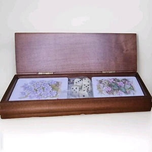 WOODEN GAMES BOX WITH 2 DECKS OF CARDS & DICE - Sealed Readers Digest - Picture 1 of 3