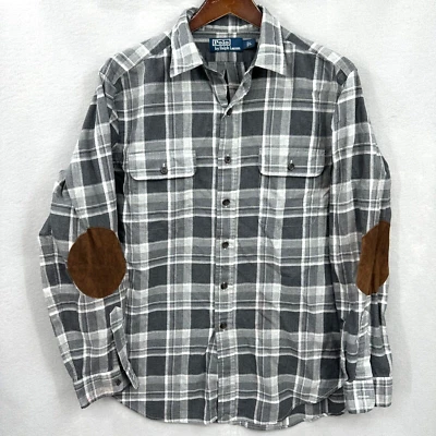 Ralph Lauren Polo Shirt Mens Large Plaid Elbow Patches Preppy  Western VTG READ - Image 1 of 4