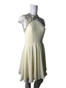 TopShop Fit & Flare Dress Size 8 Womens EU36 Cream Beaded Sleeveless No Stretch - Picture 1 of 11