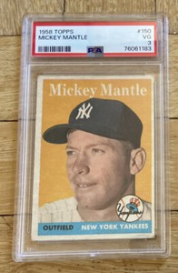 + 1958 TOPPS MICKEY MANTLE HOF #150 PSA 3 VG