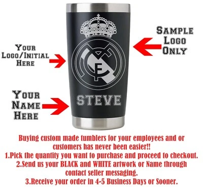 Vaso GRABADO Personalizado Personalizado Nombre/Logotipo 20oz Acero Inoxidable Negro Sólido Foto 1 de 4