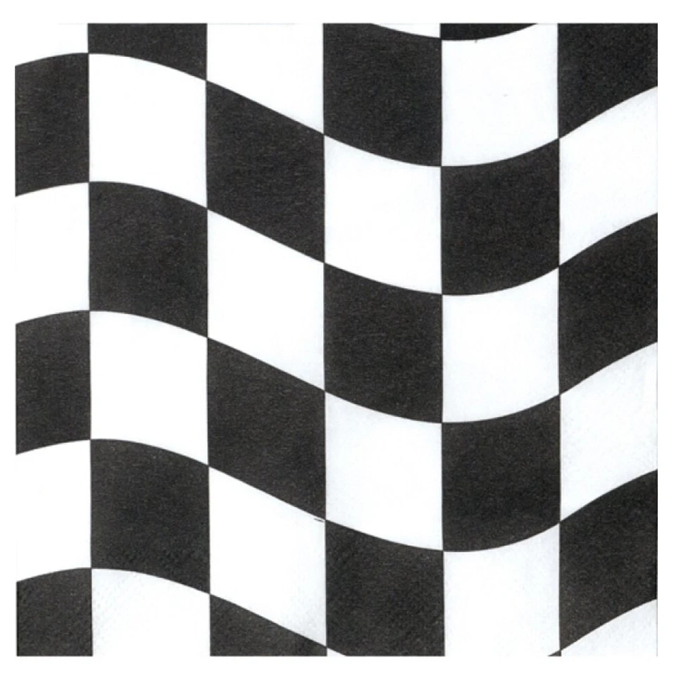 Car Racing Party Supplies Black & White Checkered Lunch Napkins 18Pk Supercars - Image 1 of 1