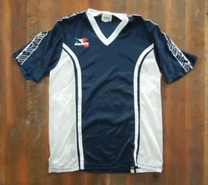 Vtg 90s DIADORA Navy Blue/White SOCCER JERSEY Track Gym T-Shirt Sz Men's SMALL - Picture 1 of 7