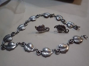 Vintage Sterling Silber Blätter Blatt 15,5" Halskette und Ohrringe 40 Gramm - Bild 1 von 10