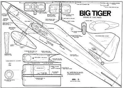 BIG TIGER classic control line stunt plans  - Image 1 of 2