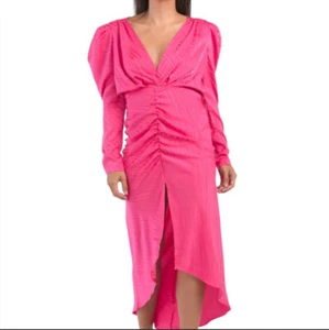 Ronny Kobo Astrid Dress Puff sleeves Gown Pink Party Wedding Size L V Neck $568 - Picture 1 of 12