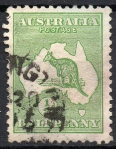 AUSTRALIEN/1913/GEBRAUCHT/SC#1/KÄNGOROO UND KARTE, 1/2P GRÜN, WMK 8 - Bild 1 von 2