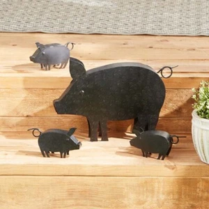 Mother Pig with 3 Piglets Black Metal Sculpture Home Farm Country Decor 8"H 4"H - Picture 1 of 11