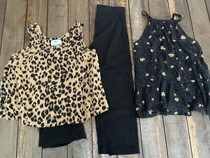 Old Navy girls M (8) leopard tank floral tank black leggings  - Picture 1 of 12