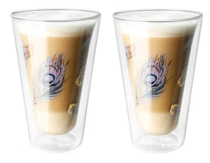 2 Montepreti doppelwandige Borosilikat Latte Macchiato Gläser Pfauenfeder 450ml - Bild 1 von 12