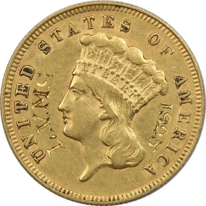 1878 Three Dollar Gold $3, About Uncirculated AU, Engraved Obv Love Token - Picture 1 of 2